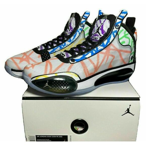Nike Air Jordan 34 Zion PE GS Coloring Book Men Youth Sz 7Y DA4450 100 - Picture 1 of 8